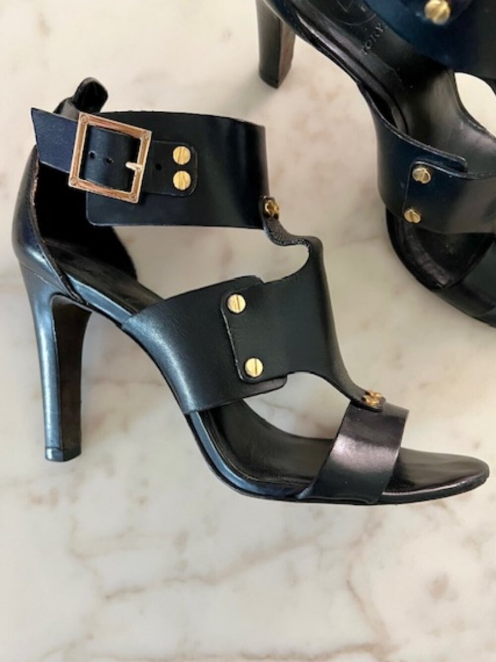 Tory Burch Black Heeled Studded Sandals, Size 7
